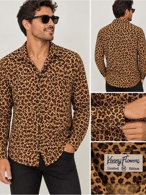 Kenny Flowers Leopard Print Button-Down Shirt - Tan and Black